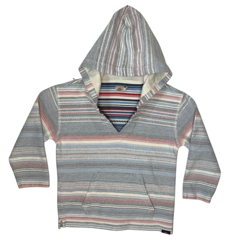 Faherty Brand Baja Hoodie Blue White Red Striped Organic Cotton Kids Size 8